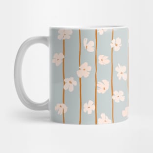 Peach flowers on green and orange vertical stripes background Mug